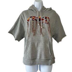 Free People Movement Women’s Heather Gray FREE Fringe Hoodie Sweatshirt- Small